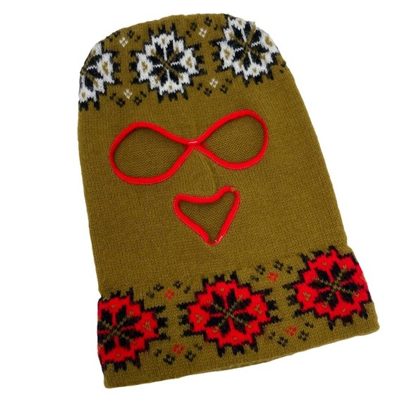 Vintage Accessories - Vintage 70s Ski Mask Face Mask Winter Snowflake Hat Unisex